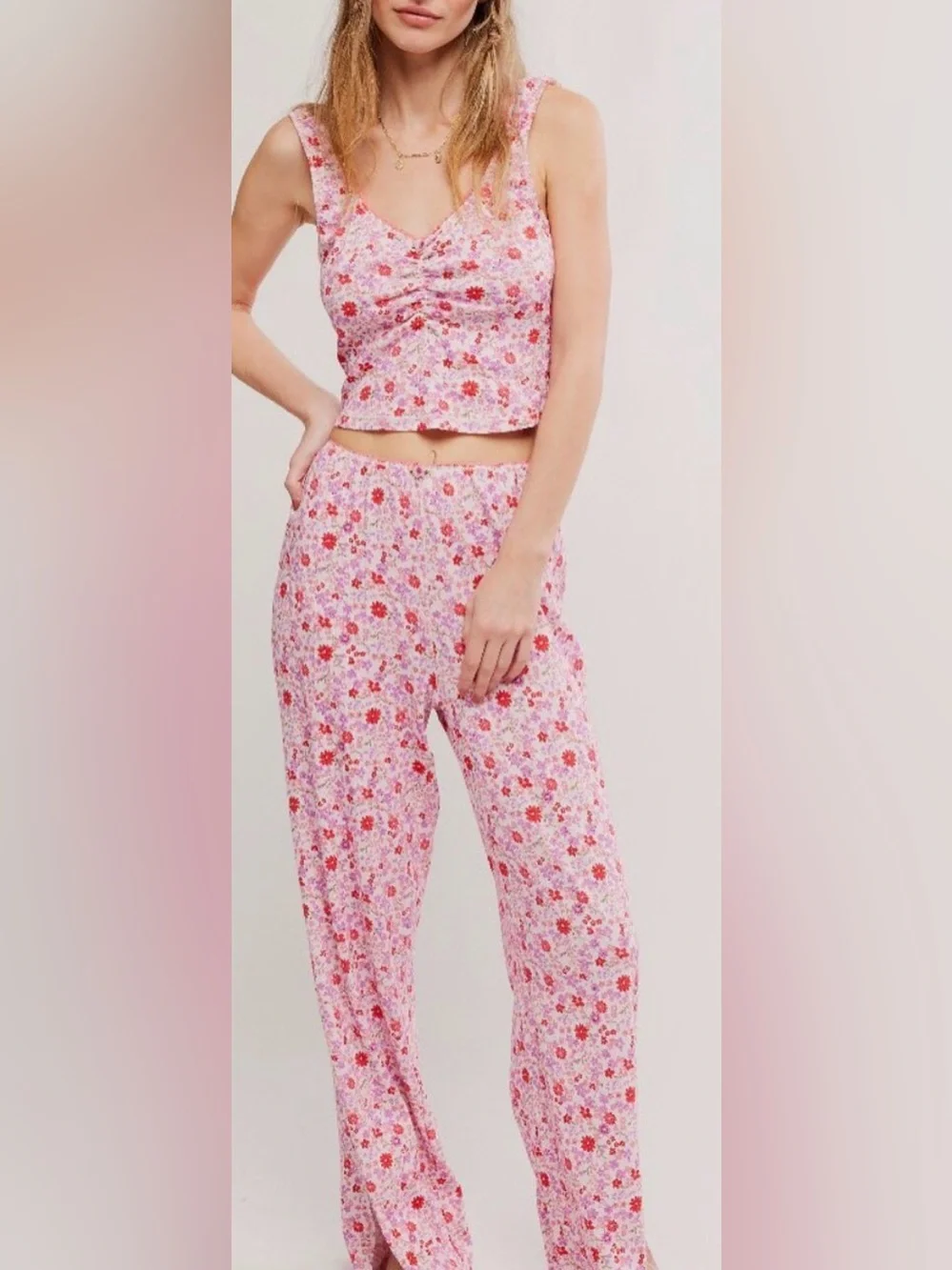 Free People Fresh In Love Lounge Set. NWT. Pink chalk combo